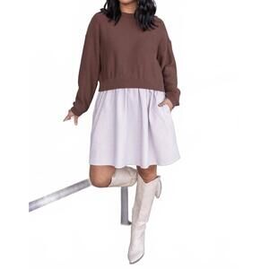 NEW IN FEBRUARY cassidy back tie two-fer sweater dress in coffee & cream